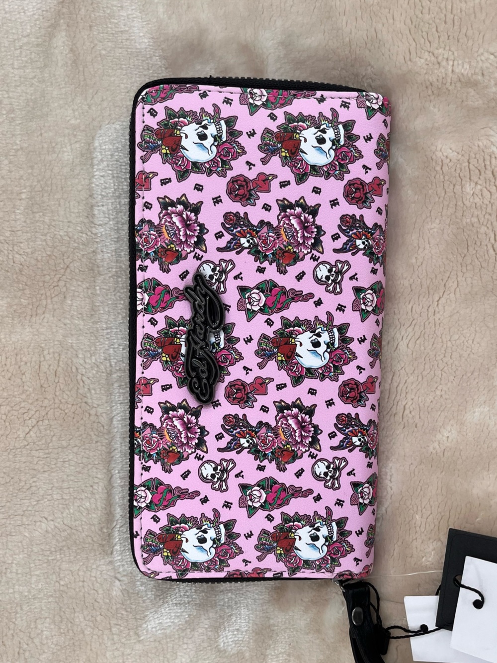 Ed Hardy Pink Skull & Rose Zip Wallet